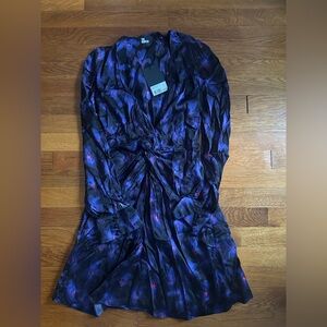 The Kooples Iris Floral Twist Knot Mini Dress Purple Black NWT Size 2